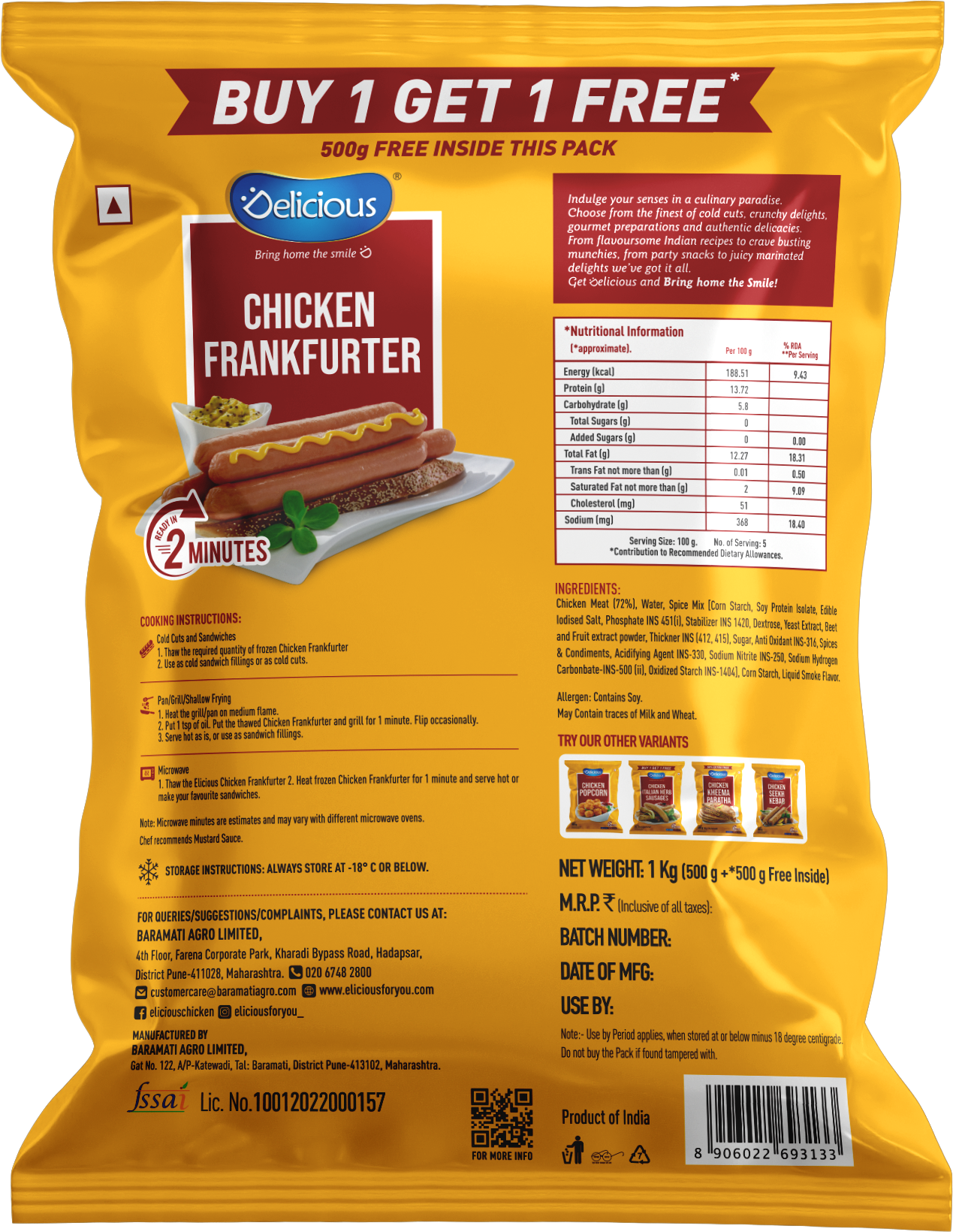 Chicken Frankfurter (500g + 500g Free)